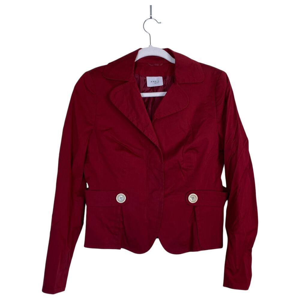 Akris Punto Red Button Down Partial-Lined Blazer Office Size 8 Business